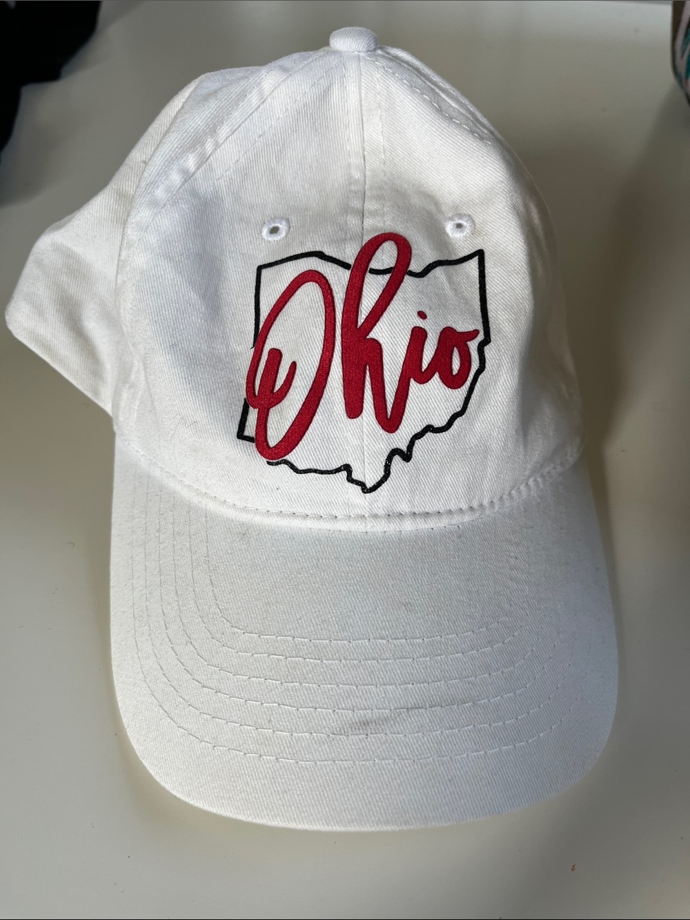 Ohio Script White Baseball Hat